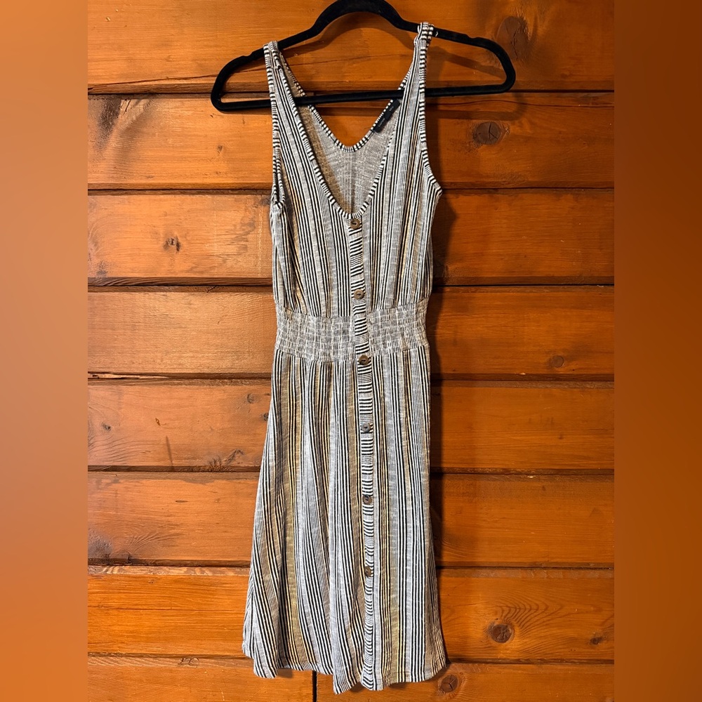 Striped Sleeveless Button-Front Dress - Black and White